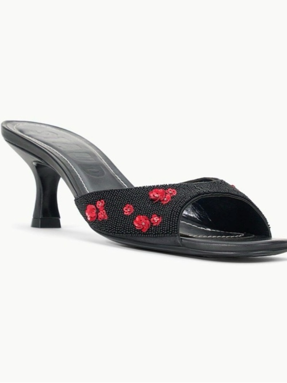 New - STAUD Brigitte Poppy Mules - Beaded Mule with Red Sequin Floral Accents - Picture 2 of 8